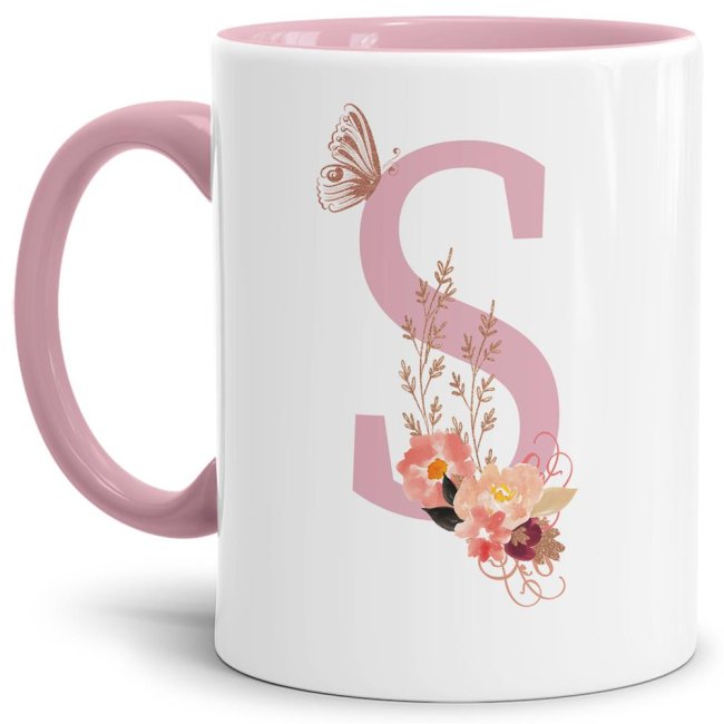 Liebevoll gestaltete Buchstaben-Tasse in Rosa - edler Kaffeebecher mit dem Buchstaben S" mit besonderer