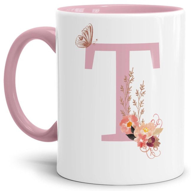 Liebevoll gestaltete Buchstaben-Tasse in Rosa - edler Kaffeebecher mit dem Buchstaben T" mit besonderer