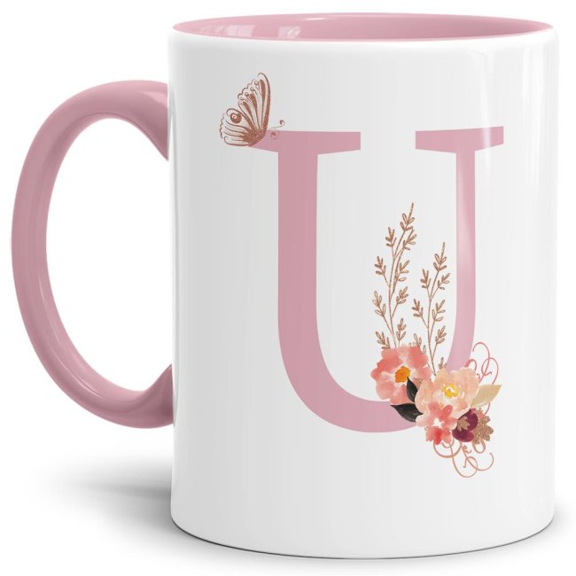 Liebevoll gestaltete Buchstaben-Tasse in Rosa - edler Kaffeebecher mit dem Buchstaben U" mit besonderer