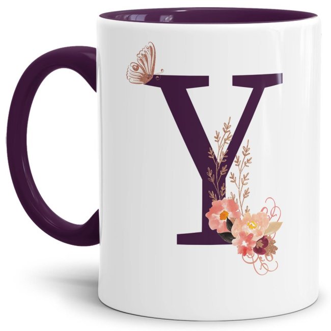 Liebevoll gestaltete Buchstaben-Tasse in Violett - edler Kaffeebecher mit dem Buchstaben Y" mit besonderer