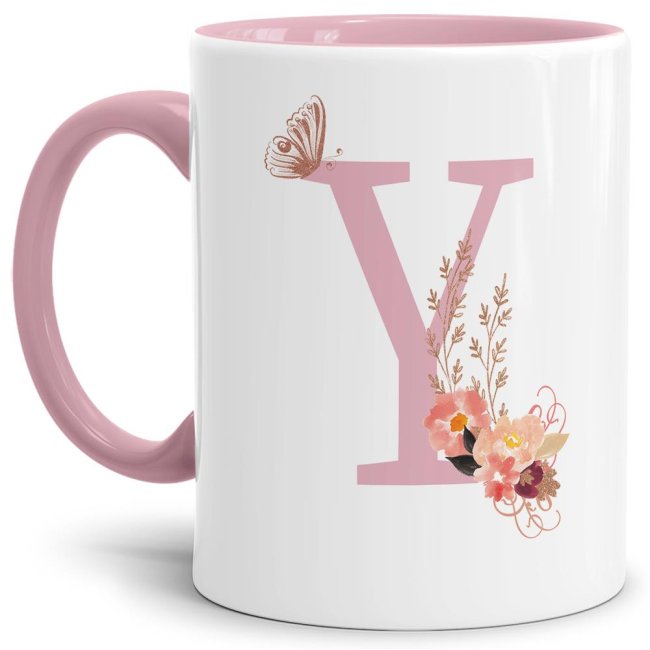 Liebevoll gestaltete Buchstaben-Tasse in Rosa - edler Kaffeebecher mit dem Buchstaben Y" mit besonderer