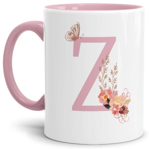 Liebevoll gestaltete Buchstaben-Tasse in Rosa - edler Kaffeebecher mit dem Buchstaben Z" mit besonderer