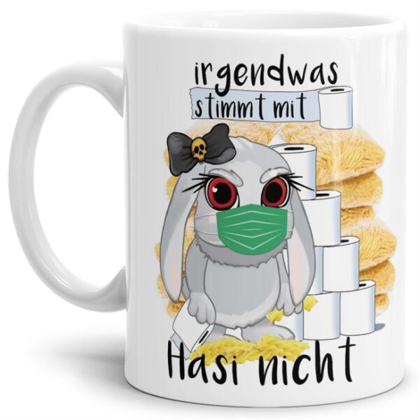 Hasen-Becher in Weiß aus hochwertiger Keramik mit einem Hauch Sarkasmus liebevoll gestaltet für alle