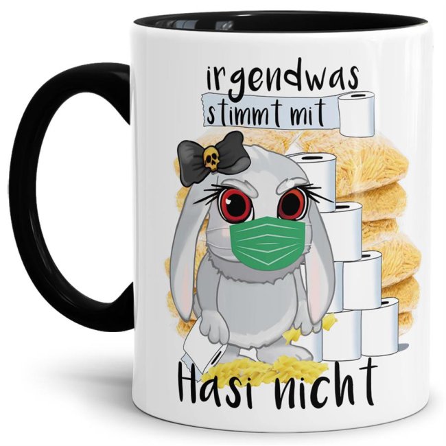 Hasen-Becher mit schwarzem Henkel und Innenleben aus hochwertiger Keramik mit einem Hauch Sarkasmus liebevoll gestaltet für alle die schwarzen...