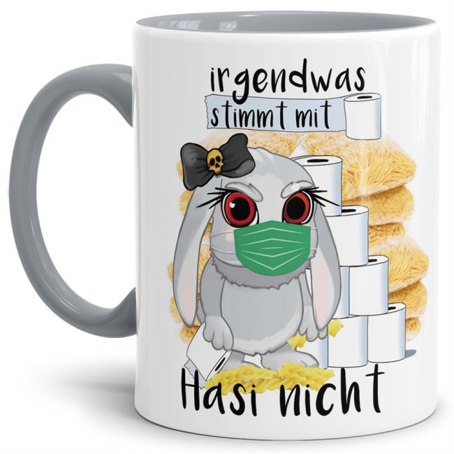 Hasen-Becher mit grauem Henkel und Innenleben aus hochwertiger Keramik mit einem Hauch Sarkasmus liebevoll gestaltet für alle