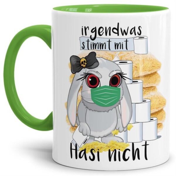 Hasen-Becher mit hellgrünem Henkel und Innenleben aus hochwertiger Keramik mit einem Hauch Sarkasmus liebevoll gestaltet für alle die schwarzen...