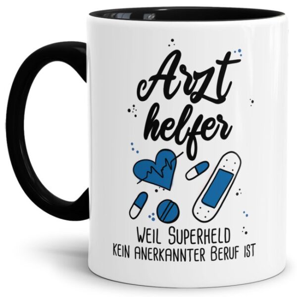 Unsere Berufe Tasse für Arzthelfer mit Spruch ist eine originelle Geschenkidee. Der Kaffeebecher - Superheld Arzthelfer - ist eine tolle Art Danke...