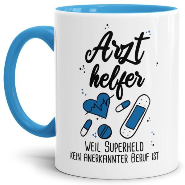 Unsere Berufe Tasse für Arzthelfer mit Spruch ist eine originelle Geschenkidee. Der Kaffeebecher - Superheld Arzthelfer - ist eine tolle Art Danke...