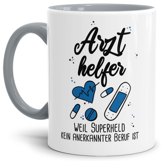 Unsere Berufe Tasse für Arzthelfer mit Spruch ist eine originelle Geschenkidee. Der Kaffeebecher - Superheld Arzthelfer - ist eine tolle Art Danke...