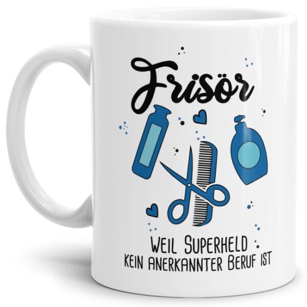 Unsere Berufe Tasse für Frisöre mit Spruch ist eine originelle Geschenkidee. Der Kaffeebecher - Superheld Frisör - ist eine tolle Art Danke zu...