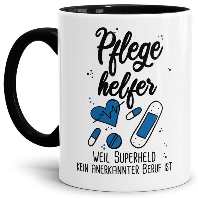 Unsere Berufe Tasse für Pflegehelfer mit Spruch ist eine originelle Geschenkidee. Der Kaffeebecher - Superheld Pflegehelfer - ist eine tolle Art...