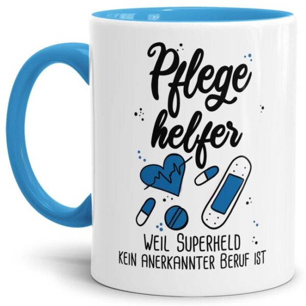 Unsere Berufe Tasse für Pflegehelfer mit Spruch ist eine originelle Geschenkidee. Der Kaffeebecher - Superheld Pflegehelfer - ist eine tolle Art...