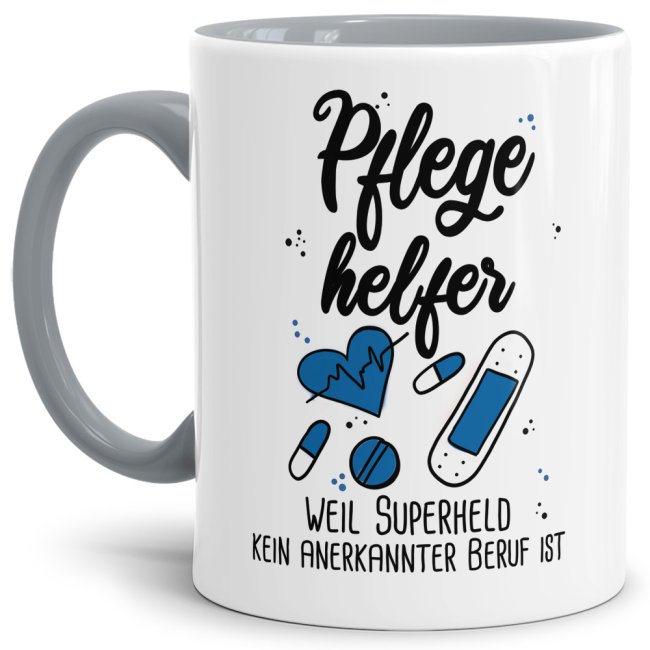 Unsere Berufe Tasse für Pflegehelfer mit Spruch ist eine originelle Geschenkidee. Der Kaffeebecher - Superheld Pflegehelfer - ist eine tolle Art...