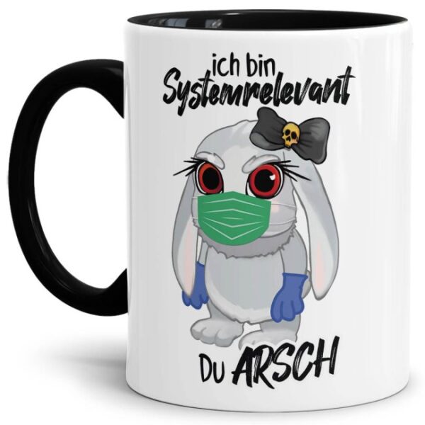 Freche Hasi-Tasse in schwarz für alle systemrelevanten