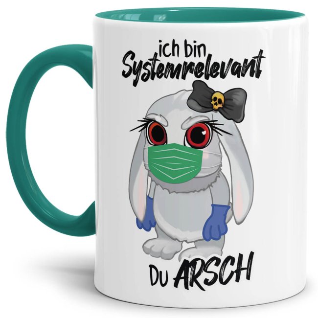 Freche Hasi-Tasse in türkis für alle systemrelevanten