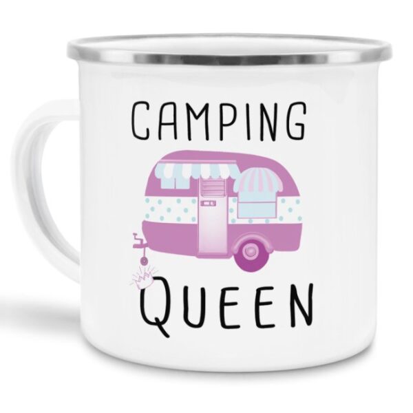 Die große Emailletasse mit lustigem Spruch - Camping Queen - ist eine tolle Geschenkidee für alle weiblichen Campingfans und ein Must-have für...