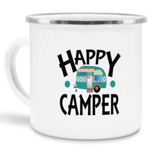 Die Emailletasse mit lustigem Spruch - Happy Camper - ist eine tolle Geschenkidee für Campingfans und ein Must-have für jedes Wohnmobil. Mit diesem...