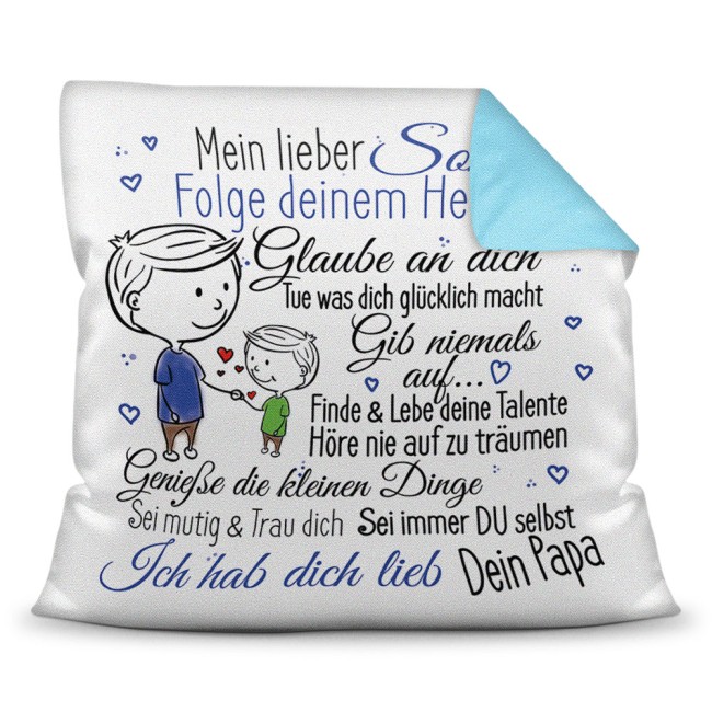 Liebevoll gestaltetes Kissen für Kinder. Perfekt als Geschenk von Papa für den Sohn