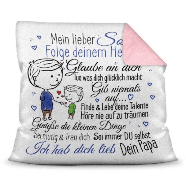 Liebevoll gestaltetes Kissen für Kinder. Perfekt als Geschenk von Papa für den Sohn