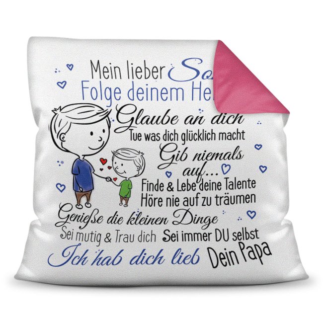 Liebevoll gestaltetes Kissen für Kinder. Perfekt als Geschenk von Papa für den Sohn