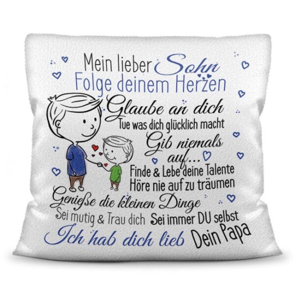 Liebevoll gestaltetes Kissen für Kinder. Perfekt als Geschenk von Papa für den Sohn