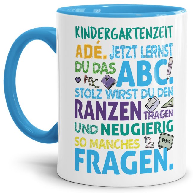 Tschüss Kindergartenzeit - Hallo Schule! Unsere liebevoll gestalteten Tassen sind eine tolle Geschenk-Idee und eine schöne Erinnerung an die bunte...