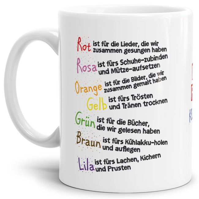 Tschüss Kindergartenzeit - Hallo Schule! Unsere liebevoll gestalteten Tassen sind eine tolle Geschenk-Idee für die Lieblings-Erzieherin