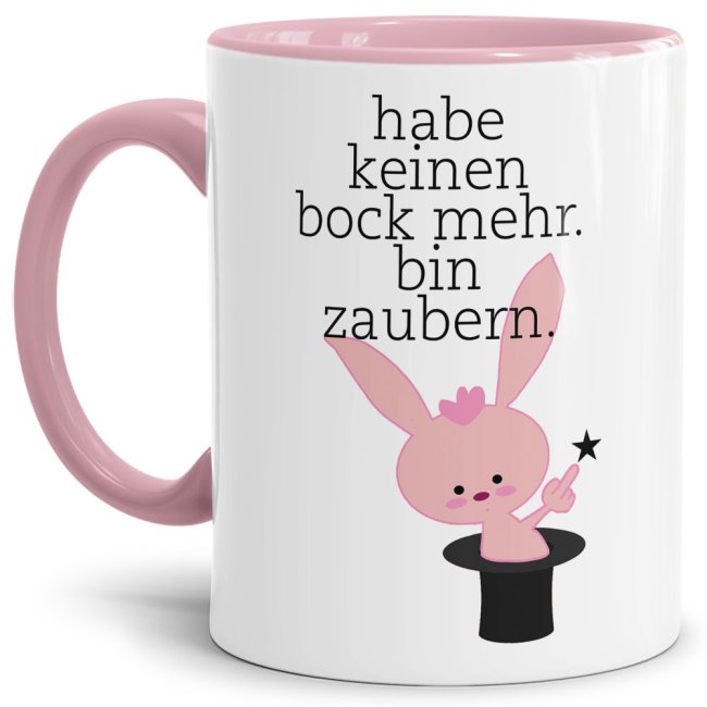 Unsere lustige rosafarbene Kaffeetasse mit dem bocklosen Hasi passt in jede Lebenslage und zu jeder Situation