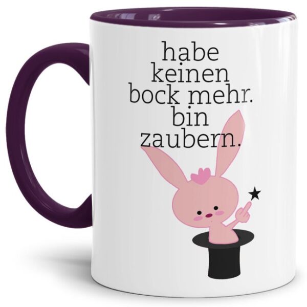 Unsere lustige violette Kaffeetasse mit dem bocklosen Hasi passt in jede Lebenslage und zu jeder Situation