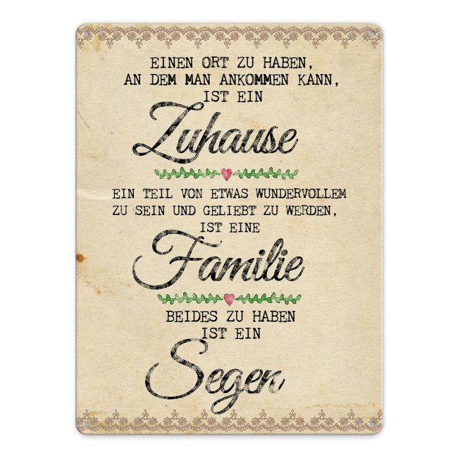 Türschild im Vitages-Style mit Familien-Spruch - Familie ist ein Segen - im Format DIN A3. Wenn Du ein Geschenk für Deine Eltern oder Großeltern...