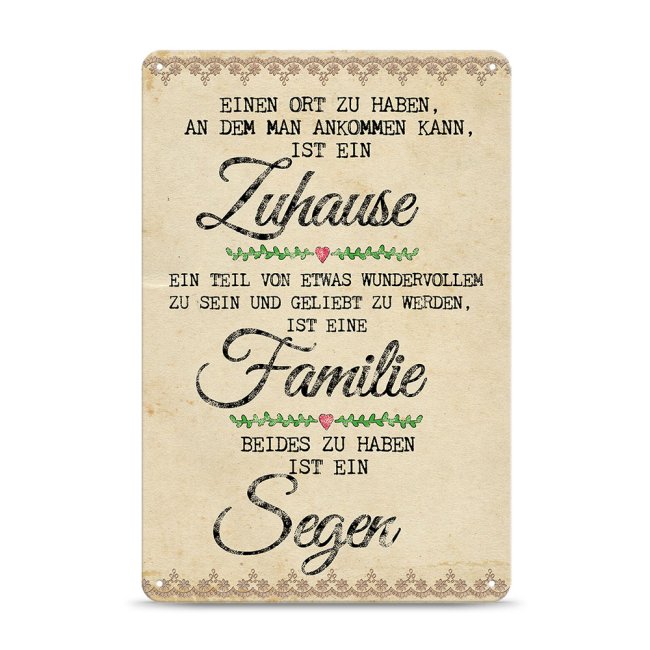 Türschild im Vitages-Style mit Familien-Spruch - Familie ist ein Segen - im Format DIN A4. Wenn Du ein Geschenk für Deine Eltern oder Großeltern...