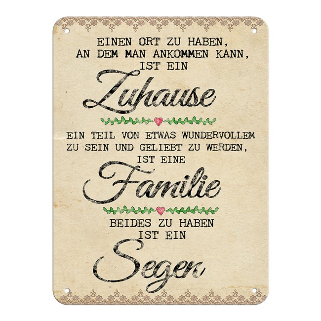 Türschild im Vitages-Style mit Familien-Spruch - Familie ist ein Segen - im Format DIN A5. Wenn Du ein Geschenk für Deine Eltern oder Großeltern...