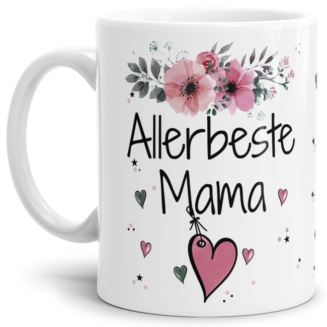 Einfach mal DANKE sagen - für die allerbeste Mama - über diesen Kaffeebecher mit dem liebevoll designten Blumenmotiv freut sich garantiert jede...