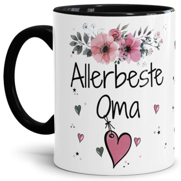 Einfach mal DANKE sagen - für die allerbeste Oma - über diesen Kaffeebecher mit dem liebevoll designten Blumenmotiv freut sich garantiert jede Oma....