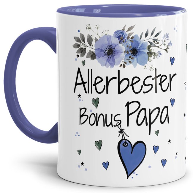 Einfach mal DANKE sagen - für den allerbesten Bonus-Papa - über diesen Kaffeebecher mit dem liebevoll designten Blumenmotiv freut sich garantiert...