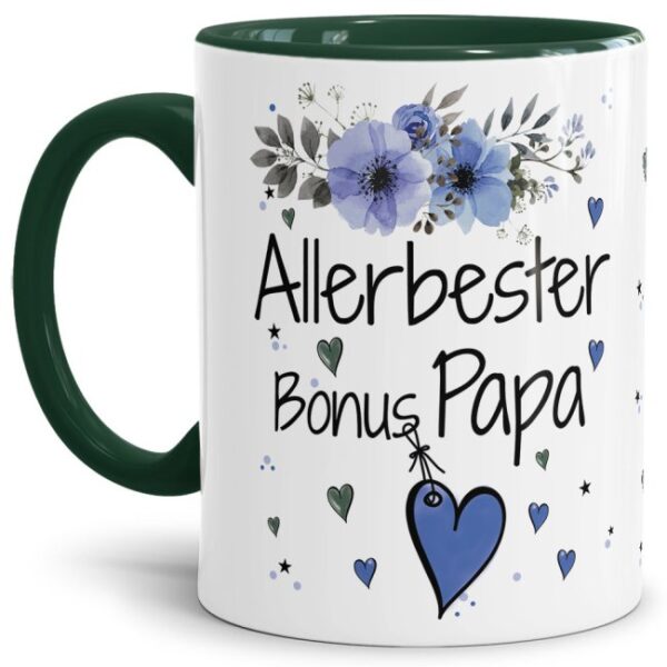 Einfach mal DANKE sagen - für den allerbesten Bonus-Papa - über diesen Kaffeebecher mit dem liebevoll designten Blumenmotiv freut sich garantiert...