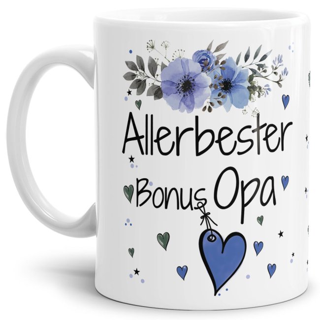 Einfach mal DANKE sagen - für den allerbesten Bonus-Opa - über diesen Kaffeebecher mit dem liebevoll designten Blumenmotiv freut sich garantiert...