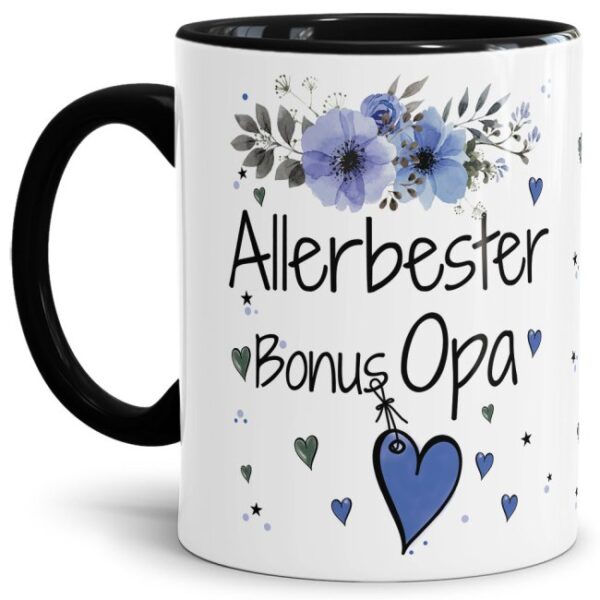 Einfach mal DANKE sagen - für den allerbesten Bonus-Opa - über diesen Kaffeebecher mit dem liebevoll designten Blumenmotiv freut sich garantiert...