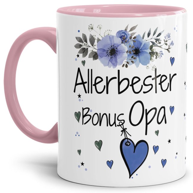 Einfach mal DANKE sagen - für den allerbesten Bonus-Opa - über diesen Kaffeebecher mit dem liebevoll designten Blumenmotiv freut sich garantiert...