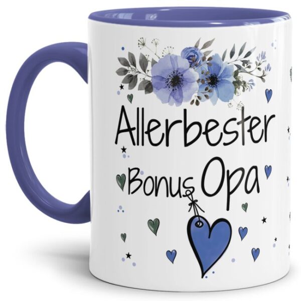 Einfach mal DANKE sagen - für den allerbesten Bonus-Opa - über diesen Kaffeebecher mit dem liebevoll designten Blumenmotiv freut sich garantiert...