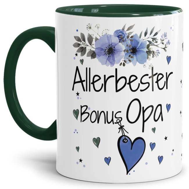 Einfach mal DANKE sagen - für den allerbesten Bonus-Opa - über diesen Kaffeebecher mit dem liebevoll designten Blumenmotiv freut sich garantiert...