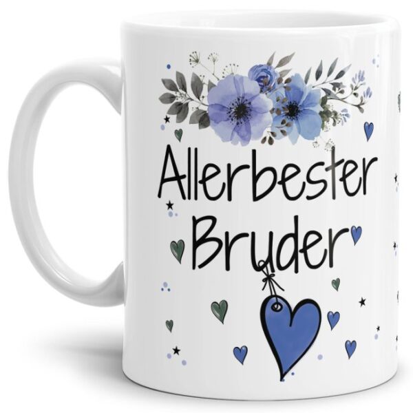 Einfach mal DANKE sagen - für den allerbesten Bruder - über diesen Kaffeebecher mit dem liebevoll designten Blumenmotiv freut sich garantiert jeder...