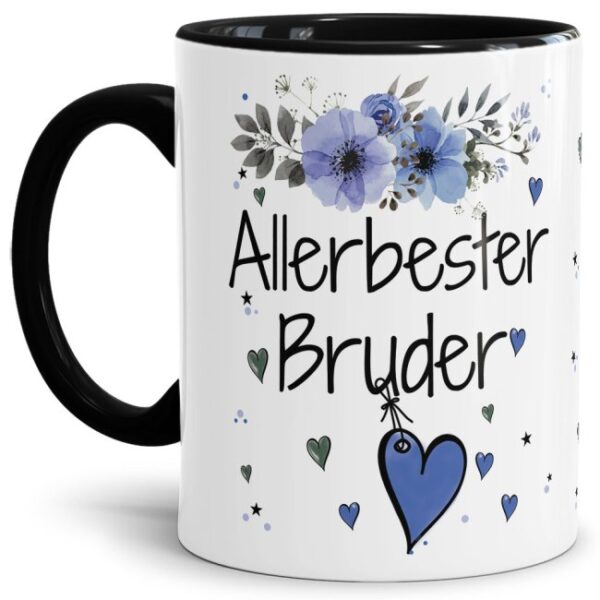 Einfach mal DANKE sagen - für den allerbesten Bruder - über diesen Kaffeebecher mit dem liebevoll designten Blumenmotiv freut sich garantiert jeder...