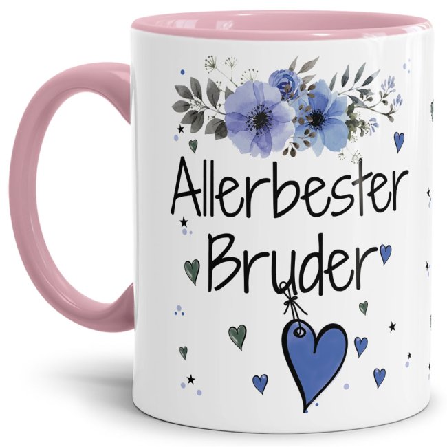 Einfach mal DANKE sagen - für den allerbesten Bruder - über diesen Kaffeebecher mit dem liebevoll designten Blumenmotiv freut sich garantiert jeder...