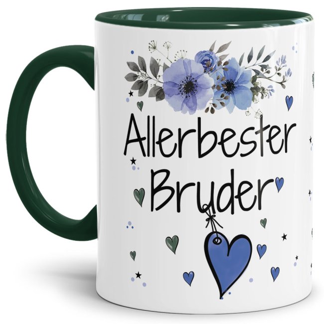 Einfach mal DANKE sagen - für den allerbesten Bruder - über diesen Kaffeebecher mit dem liebevoll designten Blumenmotiv freut sich garantiert jeder...