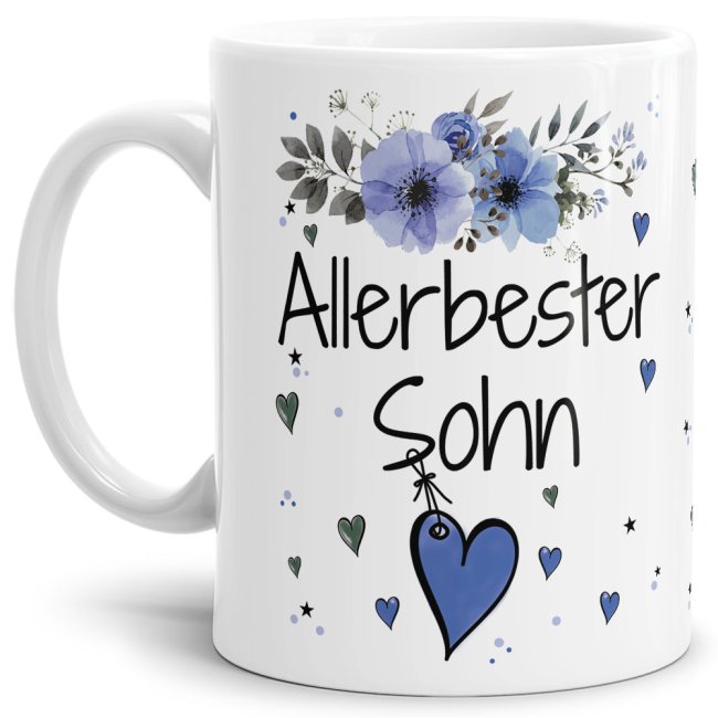 Einfach mal DANKE sagen - für den allerbesten Sohn - über diesen Kaffeebecher mit dem liebevoll designten Blumenmotiv freut sich garantiert jeder...