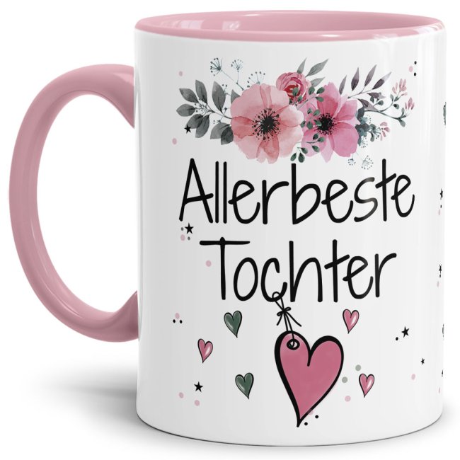 Einfach mal DANKE sagen - für die allerbeste Tochter - über diesen Kaffeebecher mit dem liebevoll designten Blumenmotiv freut sich garantiert jede...