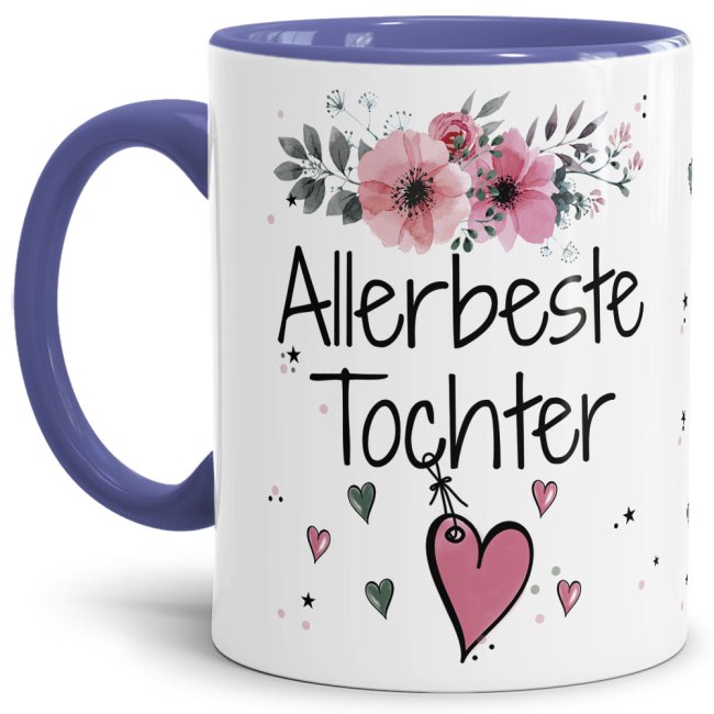 Einfach mal DANKE sagen - für die allerbeste Tochter - über diesen Kaffeebecher mit dem liebevoll designten Blumenmotiv freut sich garantiert jede...