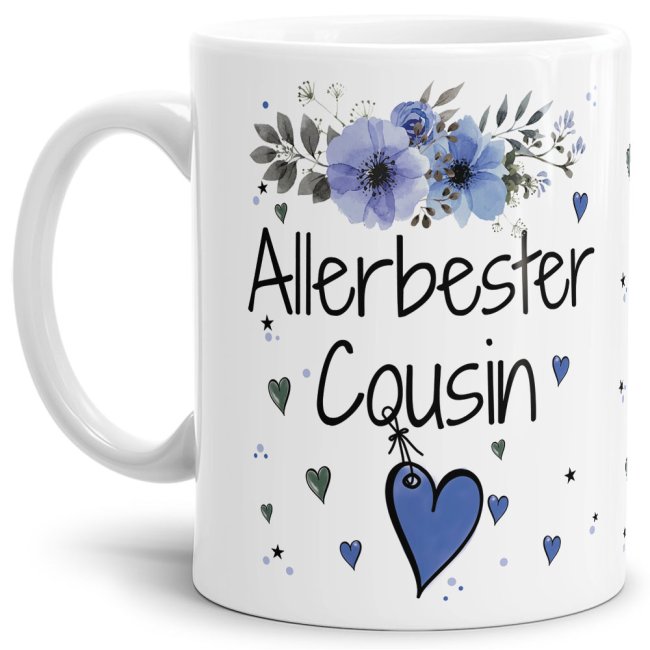 Einfach mal DANKE sagen - für den allerbesten Cousin - über diesen Kaffeebecher mit dem liebevoll designten Blumenmotiv freut sich garantiert jeder...