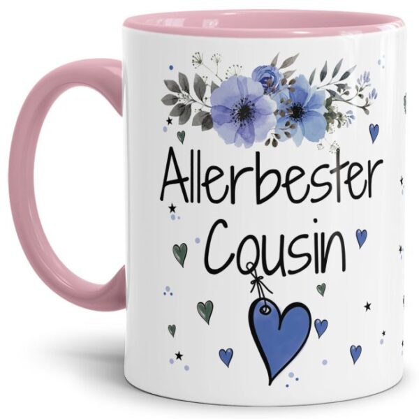 Einfach mal DANKE sagen - für den allerbesten Cousin - über diesen Kaffeebecher mit dem liebevoll designten Blumenmotiv freut sich garantiert jeder...